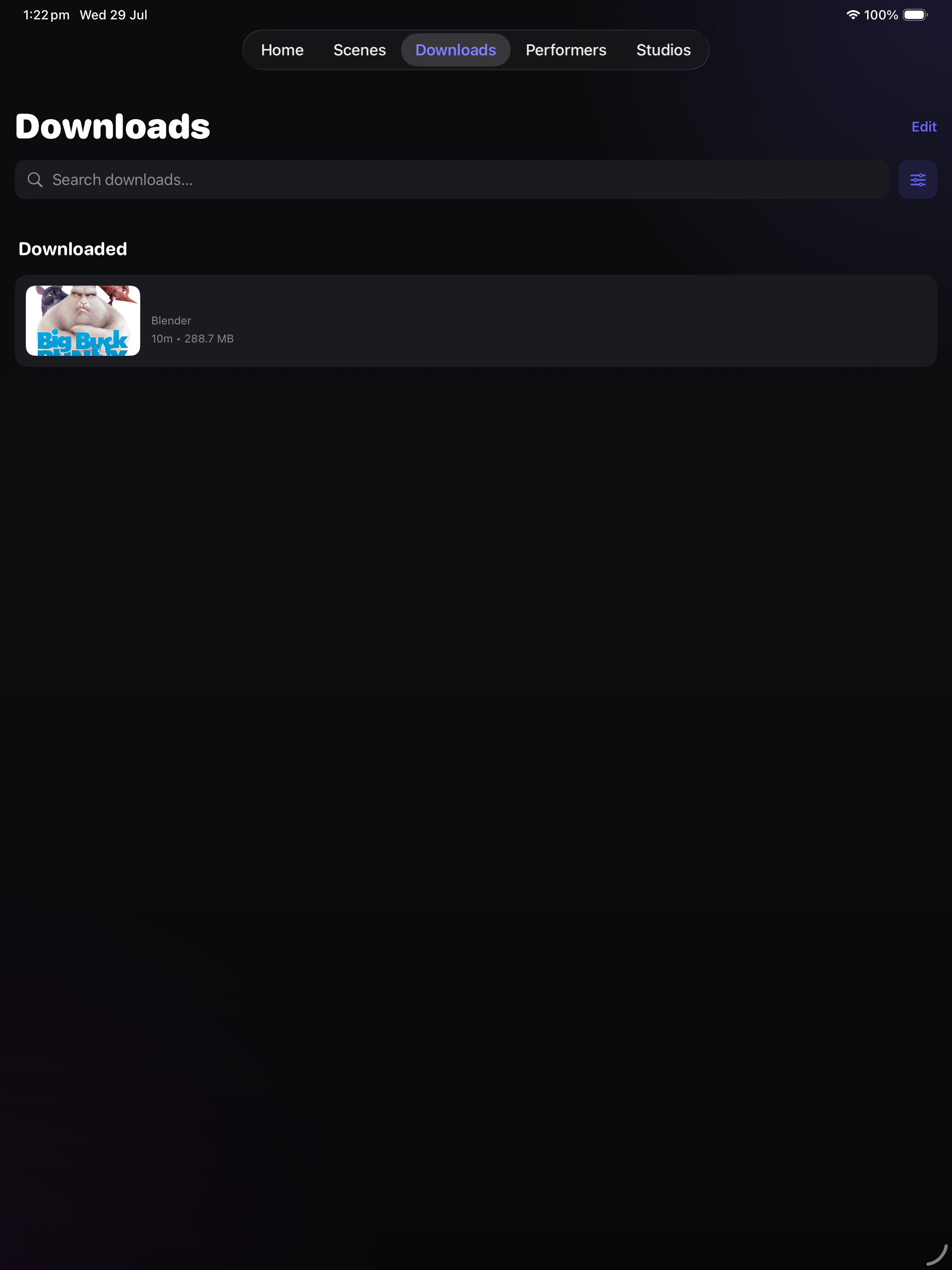 iPad downloads tab with search and sorting