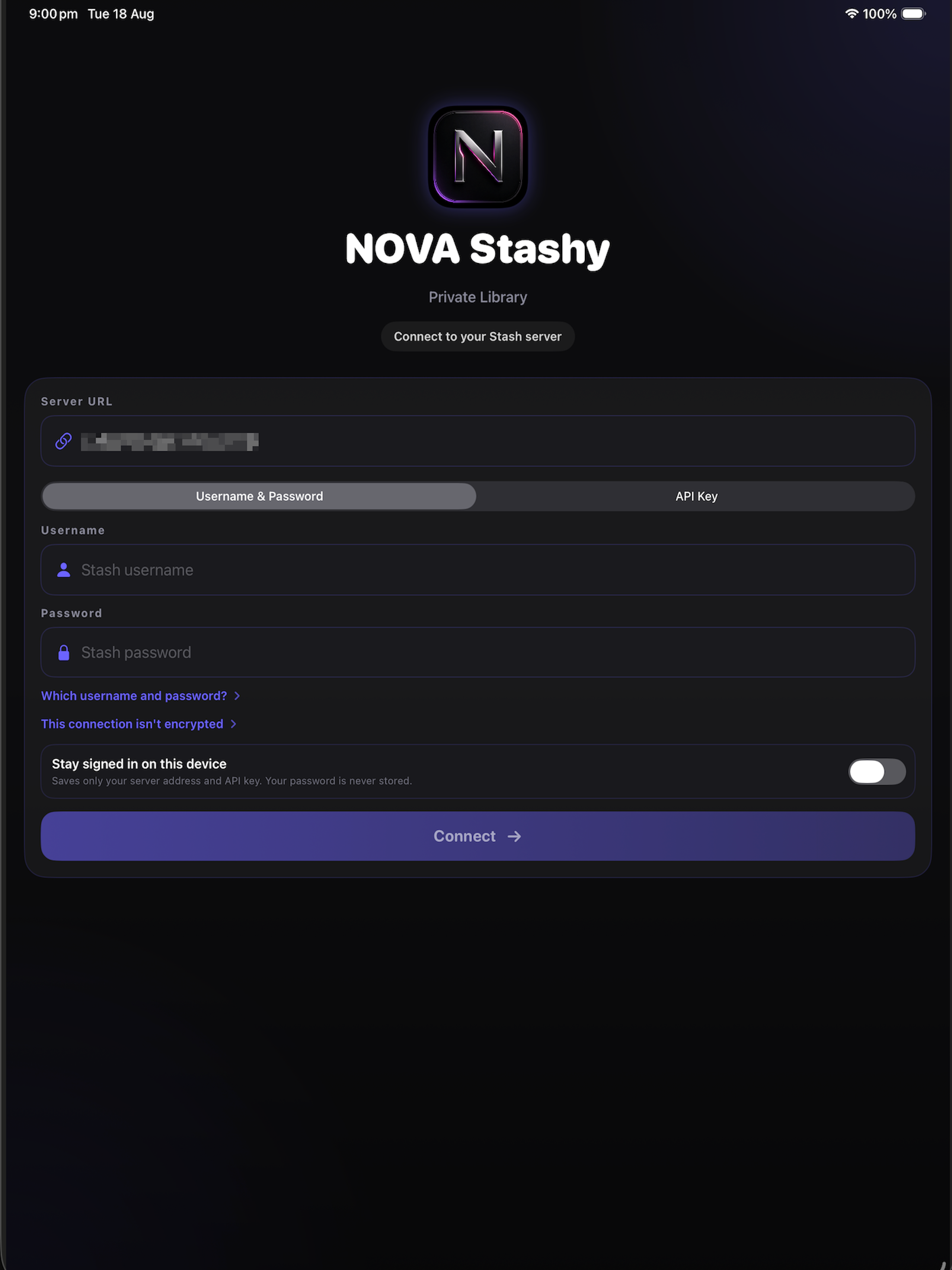 iPad sign-in with username and password or an API key