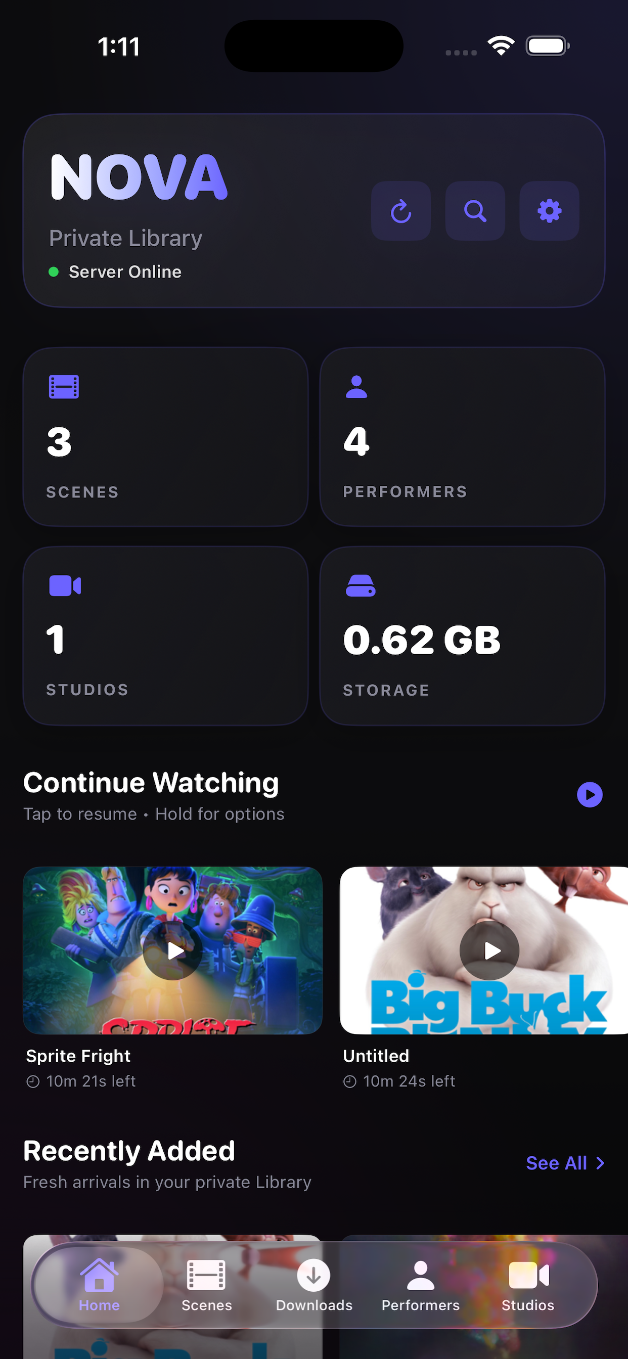 Nova Stashy home screen