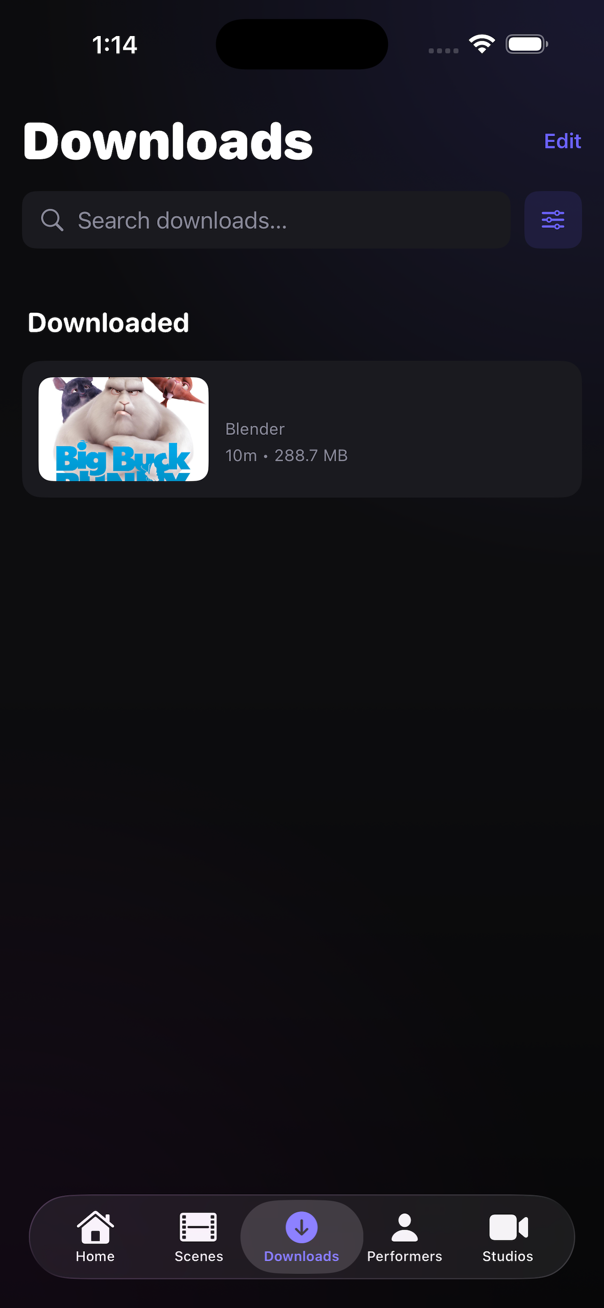 Downloads tab with search and sorting