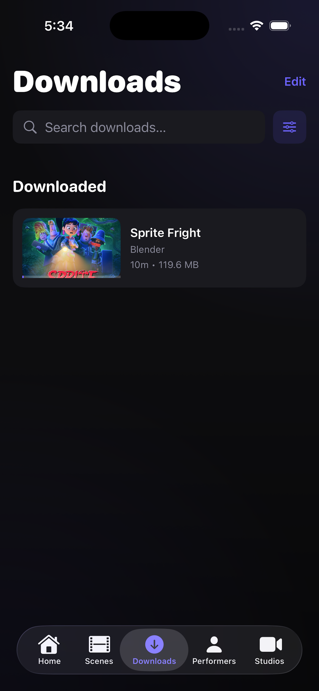Downloads tab with search and sorting